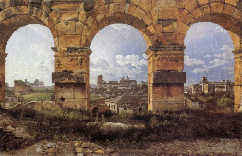 Christoffer Wilhelm Eckersberg View through three northwest arches of the Colossum in Rome,Storm gathering over the city